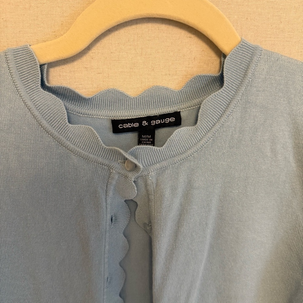 Cable & Gauge Scalloped Light Blue Cardigan, worn once for photoshoot, newish! - Picture 2 of 9
